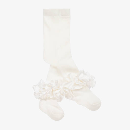 Caramelo Kids-Girls Ivory Cotton Ruffle Tights | Childrensalon