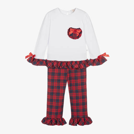 Caramelo Kids-Girls Red Tartan Check Cotton Pyjamas | Childrensalon