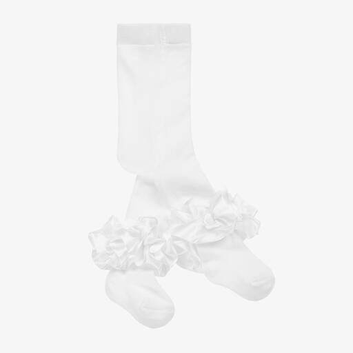 Caramelo Kids-Girls White Cotton Ruffle Tights | Childrensalon