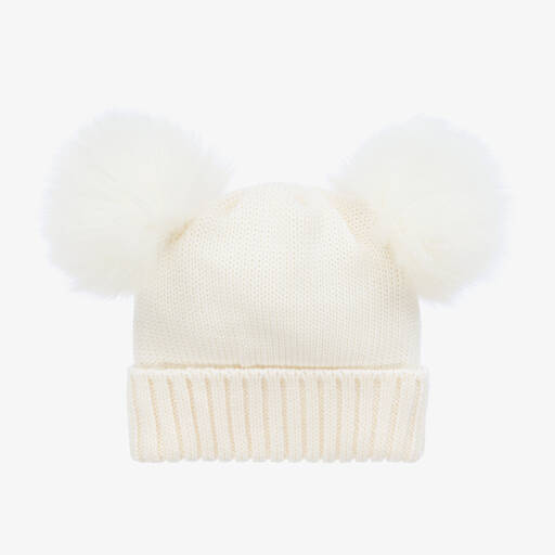 Catya-Girls Ivory Wool Knit Pom-Pom Hat | Childrensalon