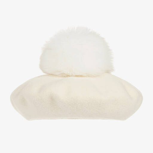 Catya-Girls Ivory Wool Pom-Pom Beret | Childrensalon