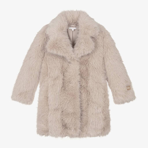 Chloé-Girls Beige Faux Fur Coat | Childrensalon