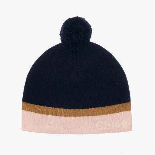 Chloé-Girls Navy Blue Organic Cotton Knit Hat | Childrensalon