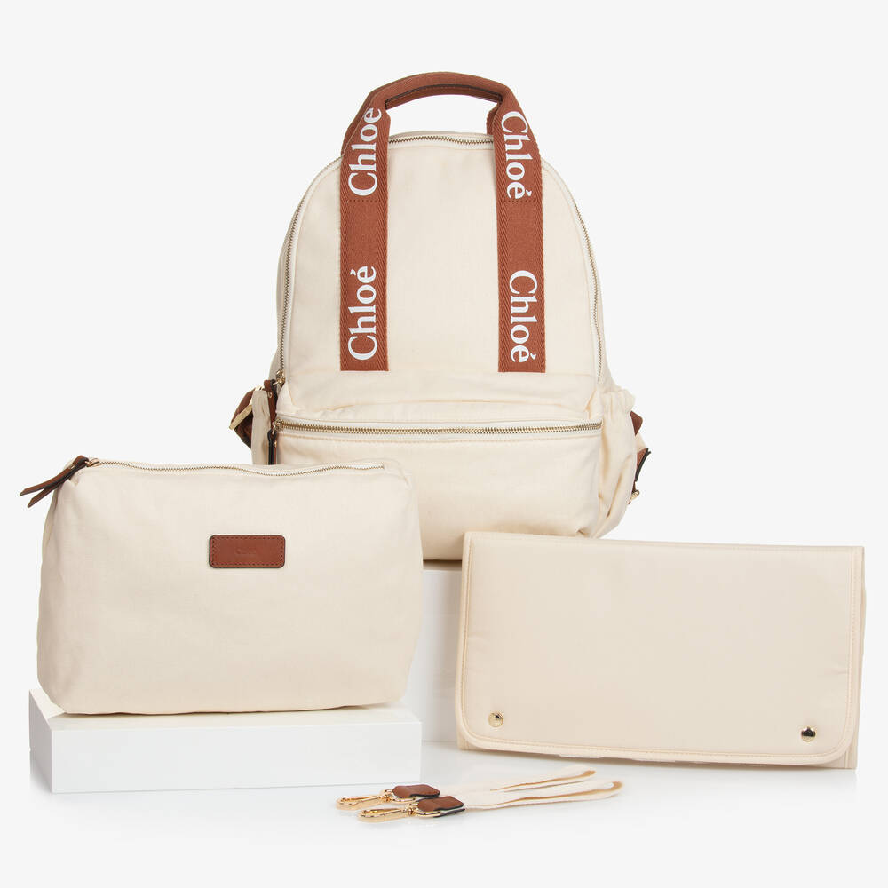 Chloé - Ivory Canvas Changing Backpack (35cm) | Childrensalon