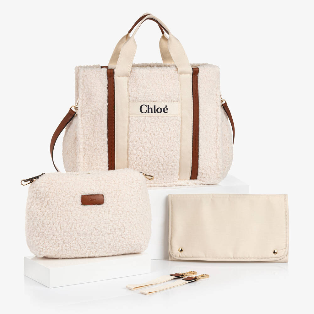 Chloé - Ivory Sherpa Fleece Changing Bag (41cm) | Childrensalon