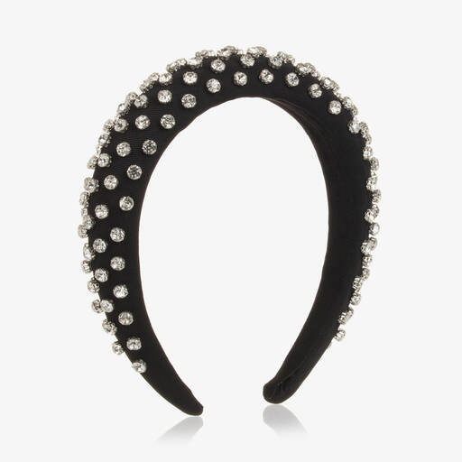 David Charles-Girls Black Twill Diamanté Hairband | Childrensalon