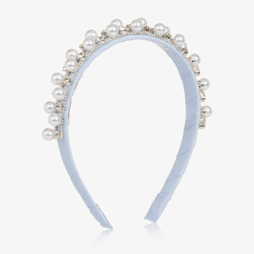 David Charles-Girls Diamanté & Pearl Blue Hairband | Childrensalon