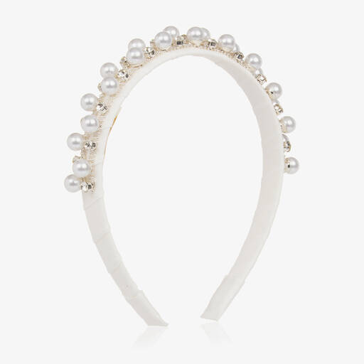 David Charles-Girls Diamanté & Pearl Ivory Hairband | Childrensalon