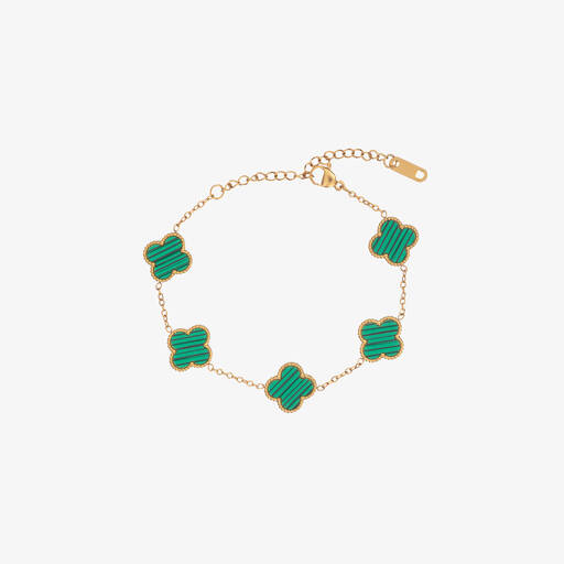 David Charles-Girls Gold & Green Clover Bracelet | Childrensalon