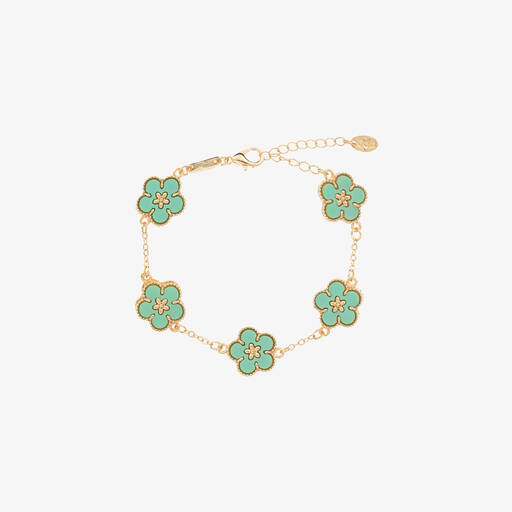 David Charles-Girls Gold & Green Flower Bracelet | Childrensalon