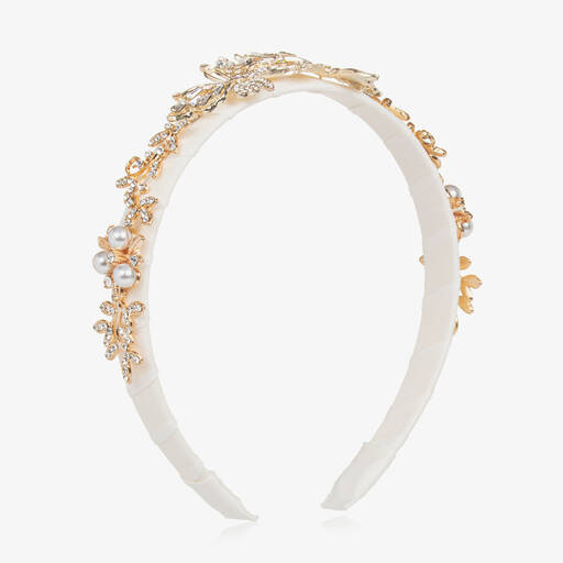 David Charles-Girls Ivory & Diamanté Butterfly Hairband | Childrensalon