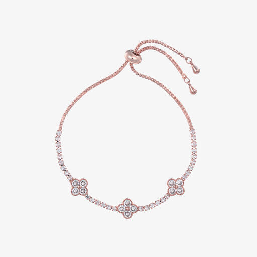 David Charles-Girls Rose Gold & Diamanté Clover Bracelet | Childrensalon