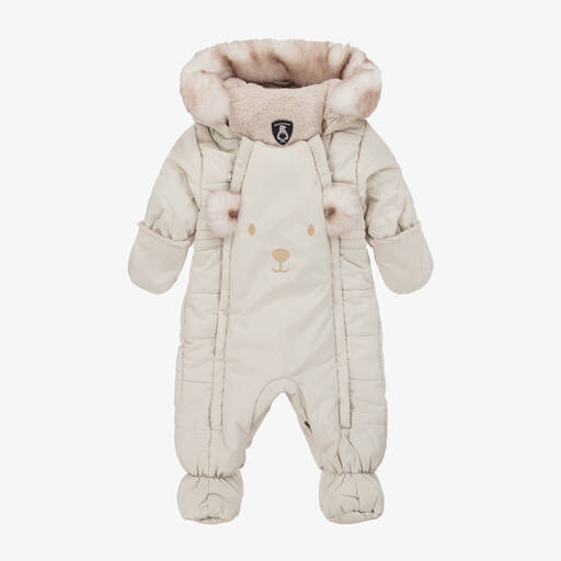 Deux par Deux-Beige Bear Snowsuit & Neck Warmer Set | Childrensalon