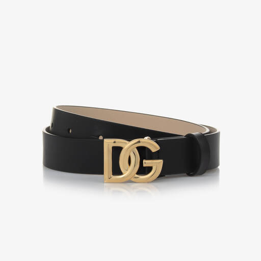 Dolce & Gabbana-Black Leather DG Buckle Belt | Childrensalon