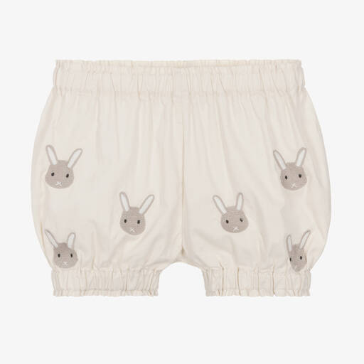 Donsje-Ivory Embroidered Cotton Bunny Shorts | Childrensalon