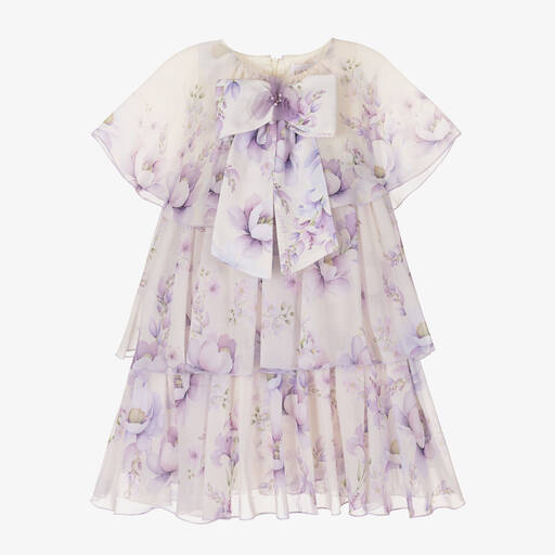 EIRENE-Girls Ivory & Purple Floral Chiffon Dress | Childrensalon