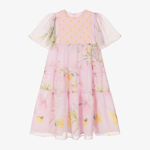 EIRENE-Girls Pink Chiffon Floral Midi Dress | Childrensalon