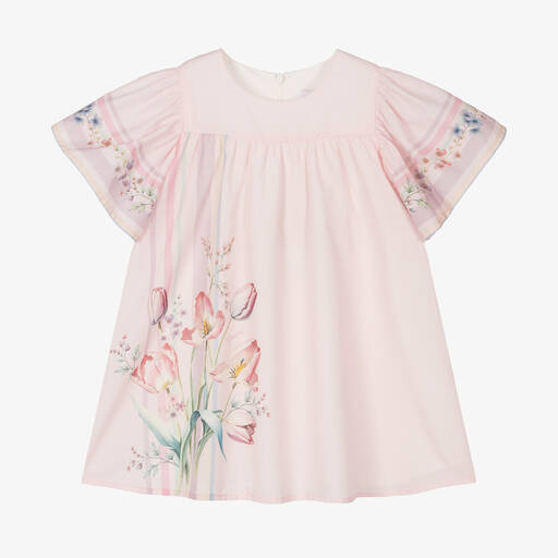 EIRENE-Girls Pink Cotton Floral Dress | Childrensalon