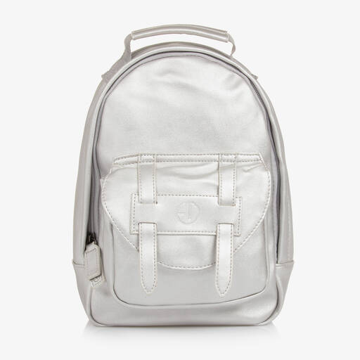 Elodie-Silver Faux Leather Mini Backpack (27cm) | Childrensalon