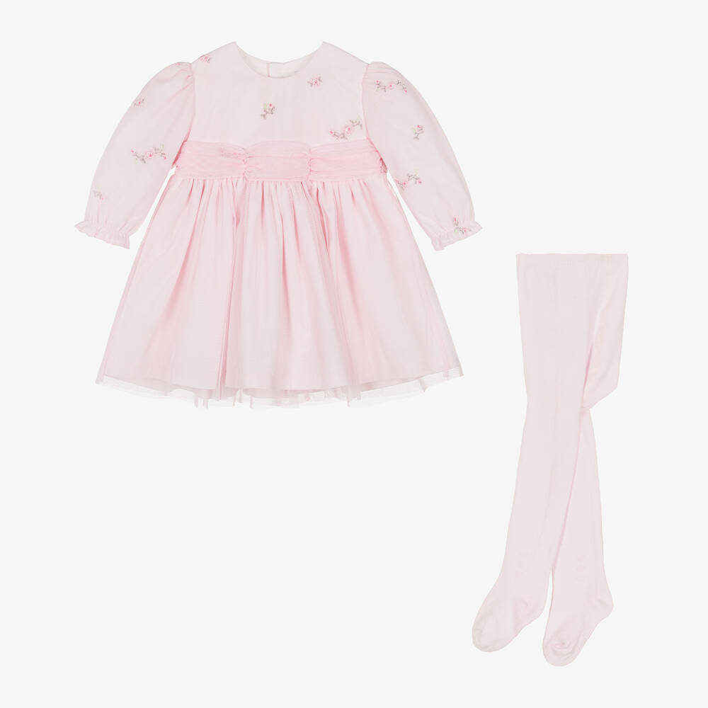 Emile et Rose - Girls Pink Embroidered Tulle Dress Set | Childrensalon