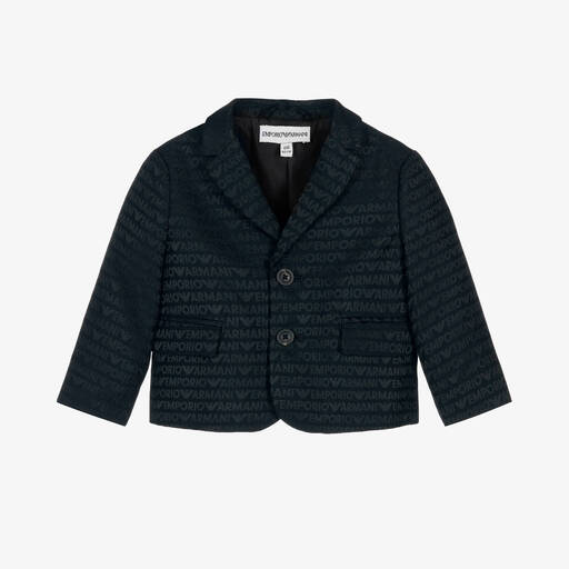 Emporio Armani-Baby Boys Navy Blue Jacquard Blazer | Childrensalon