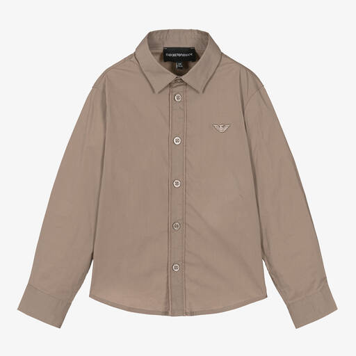 Emporio Armani-Boys Beige Cotton Shirt | Childrensalon