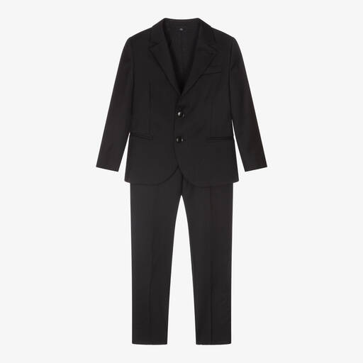 Emporio Armani-Boys Black Wool Single-Breasted Suit | Childrensalon