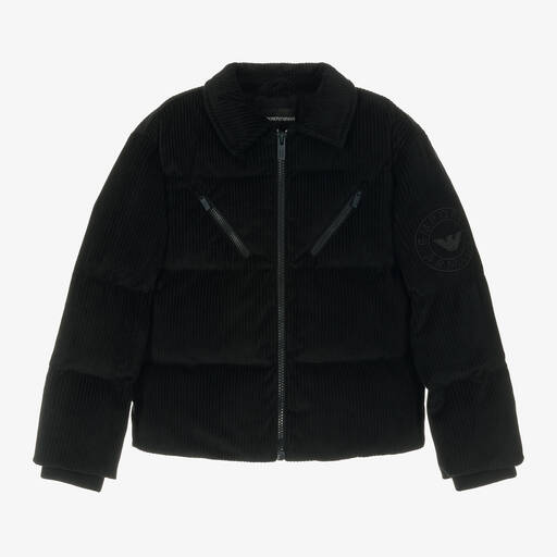 Emporio Armani-Boys Blue Corduroy Down Padded Jacket | Childrensalon