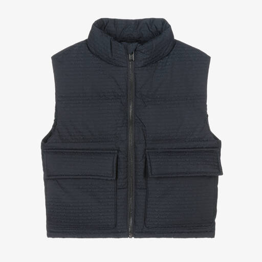 Emporio Armani-Boys Blue Down Puffer Gilet | Childrensalon