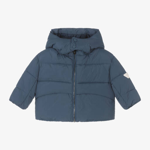 Emporio Armani-Boys Blue Hooded Puffer Jacket | Childrensalon