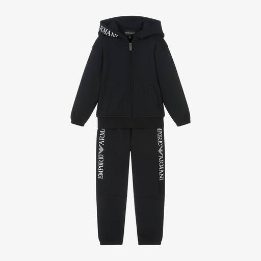 Emporio Armani-Boys Navy Blue Cotton Tracksuit | Childrensalon