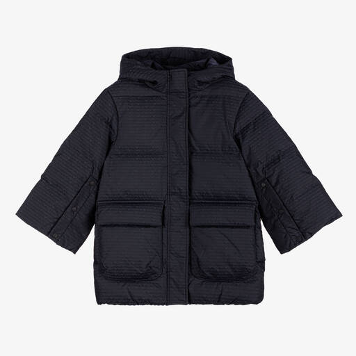 Emporio Armani-Girls Navy Blue Down Filled Puffer Coat | Childrensalon