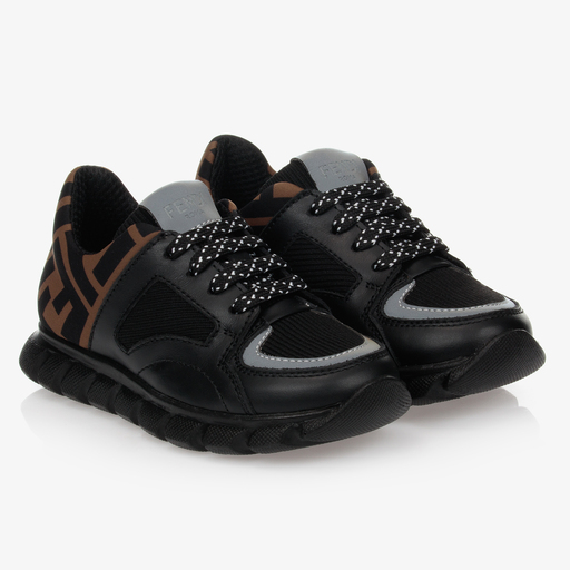 Fendi-Black FF Leather Trainers | Childrensalon