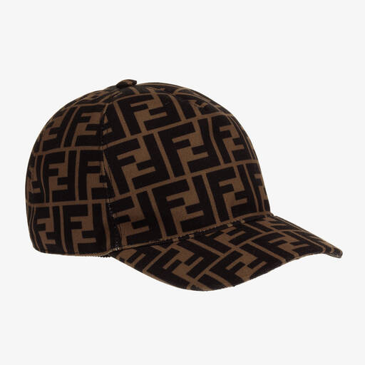 Fendi-Brown FF Logo Cap | Childrensalon