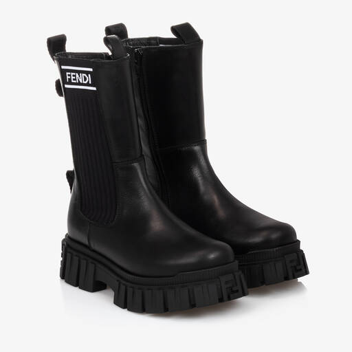 Fendi-Teen Girls Black Biker Boots | Childrensalon