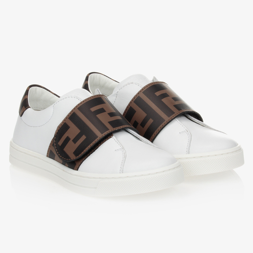 Fendi-White Leather FF Trainers | Childrensalon