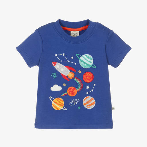 Frugi-Blue Space Organic Cotton T-Shirt | Childrensalon