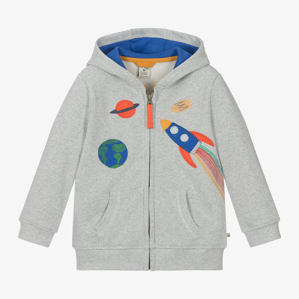 Frugi - Boys Grey Organic Cotton Zip-Up Top | Childrensalon