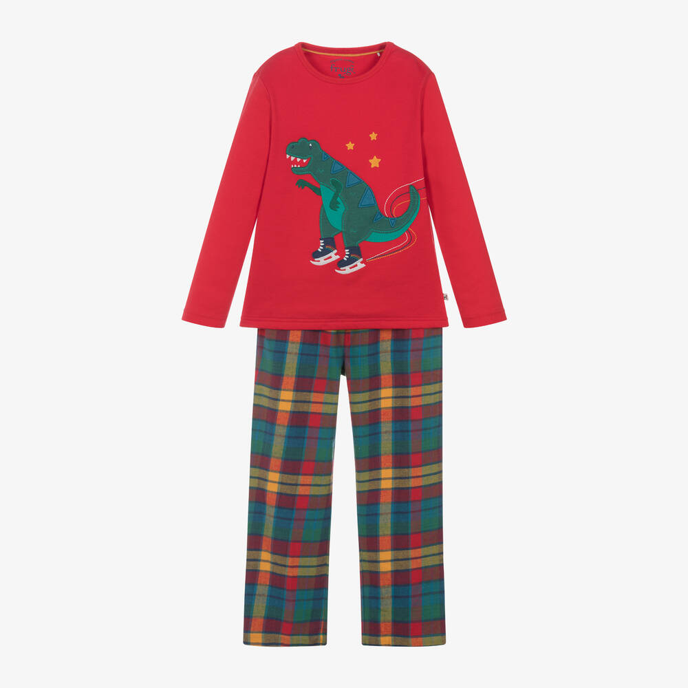 Frugi - Boys Red Organic Cotton Dinosaur Pyjamas | Childrensalon