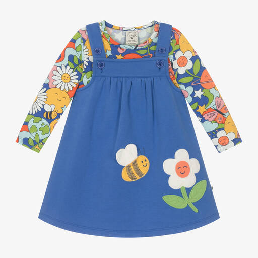 Frugi-Girls Blue Cotton Floral Dress Set | Childrensalon