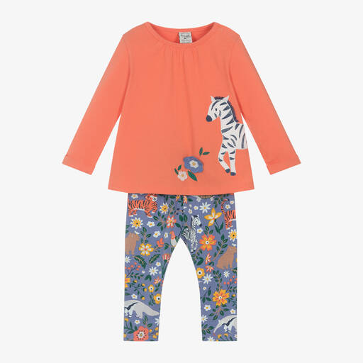 Frugi-Girls Orange Organic Cotton Zebra Leggings Set | Childrensalon