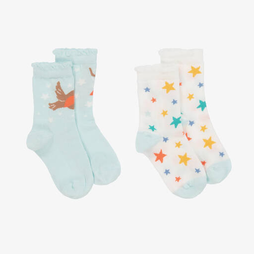 Frugi-Girls White & Blue Cotton Socks (2 Pack) | Childrensalon