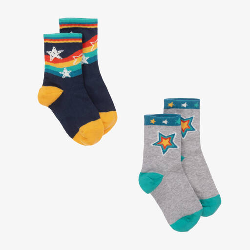 Frugi-Grey & Blue Cotton Baby Socks (2 Pack) | Childrensalon