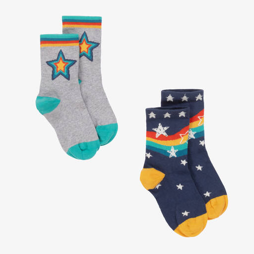 Frugi-Grey & Blue Cotton Socks (2 Pack) | Childrensalon