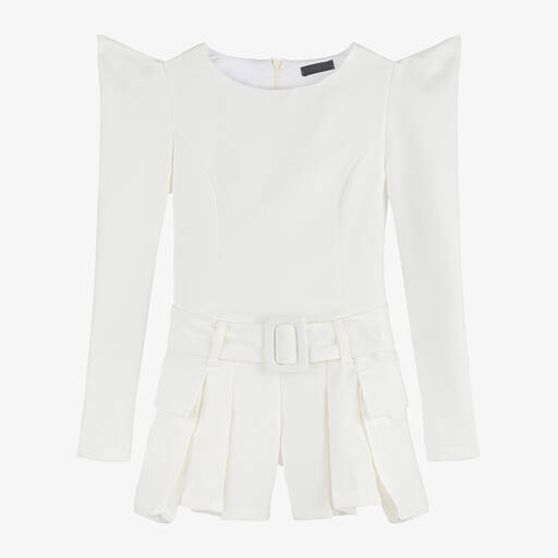 Fun & Fun-Girls White Belted Playsuit | Childrensalon