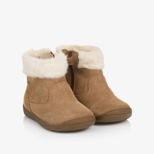 Geox-Girls Beige Suede Leather Boots | Childrensalon