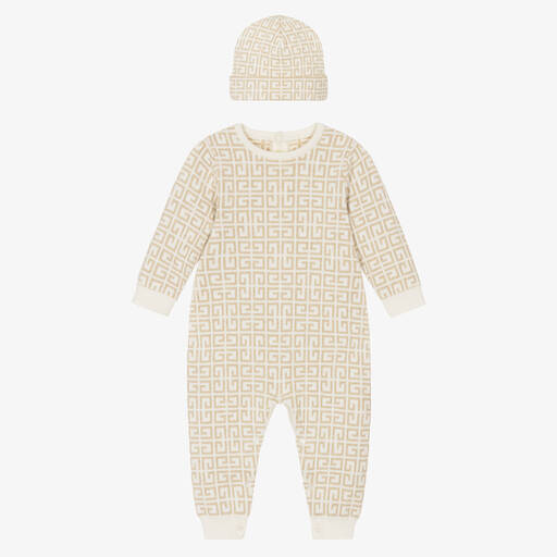 Givenchy-Beige & Ivory Knitted 4G Babysuit Set | Childrensalon