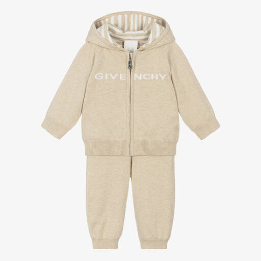 Givenchy-Beige Reversible Knitted Baby Trouser Set | Childrensalon