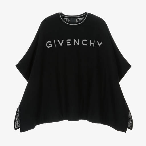 Givenchy-Girls Black & Grey Reversible 4G Cape | Childrensalon