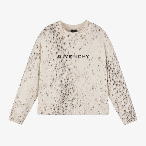 Givenchy-Girls Ivory Ocelot Print Wool Sweater | Childrensalon